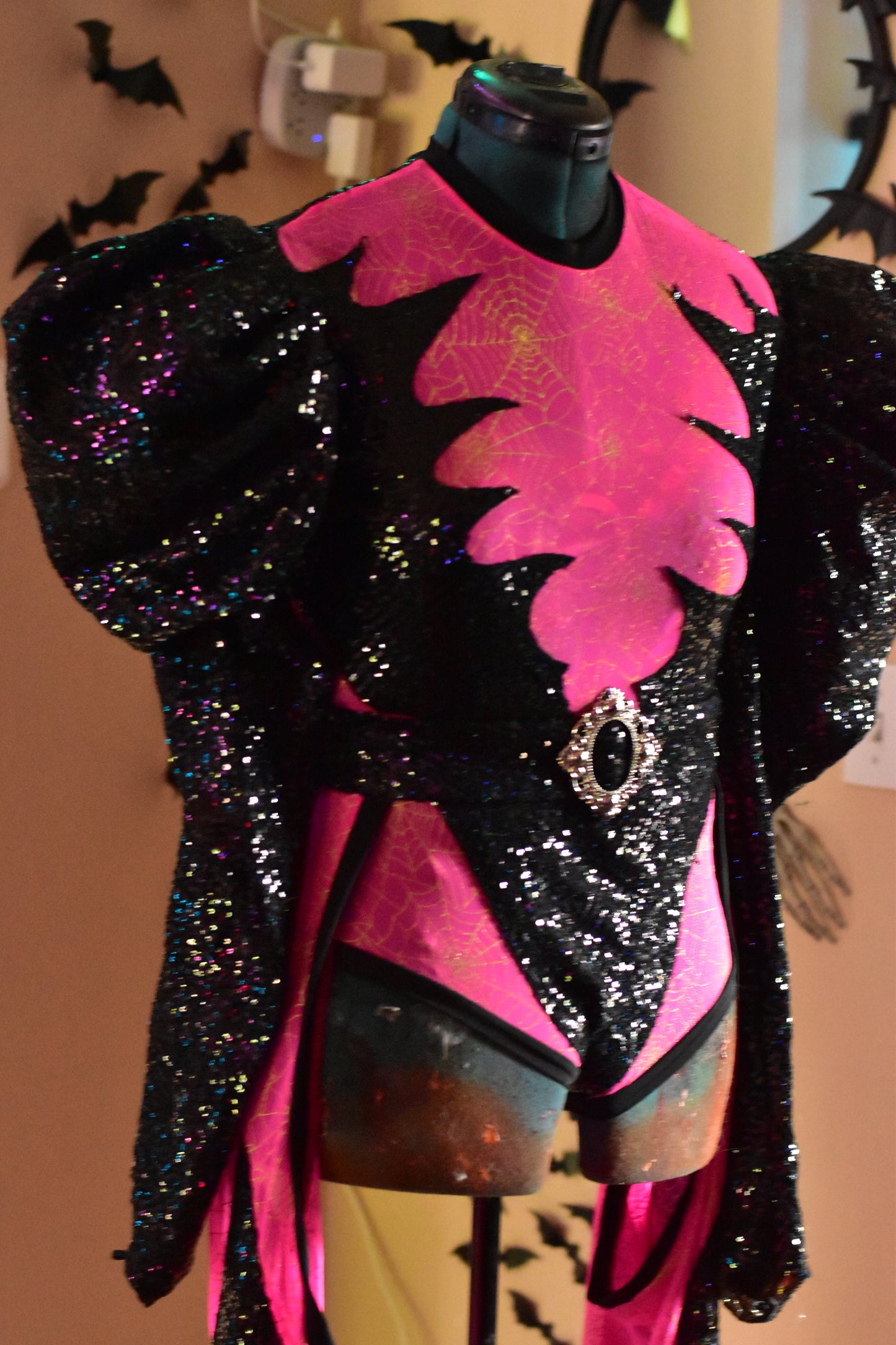 Pink Spiderweb Leotard + Chaps (@TheDragStop) Size M Never Worn